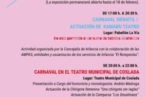 El Ayuntamiento de Coslada celebra mañana, viernes 13 de febrero, una intensa jornada de Carnaval con actividades dirigidas a público infantil, familiar y adulto, que se desarrollarán en distintos espacios municipales a lo largo del día.