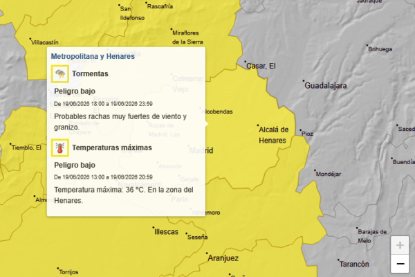 Activado el aviso amarillo por altas temperaturas en Coslada durante todo el fin de semana con temperatauras cercanas a los 40 grados