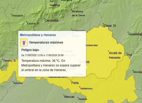 Activado el aviso amarillo por altas temperaturas en Coslada según el Ayuntamiento