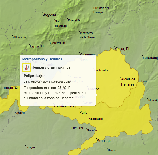 Activado el aviso amarillo por altas temperaturas en Coslada según el Ayuntamiento