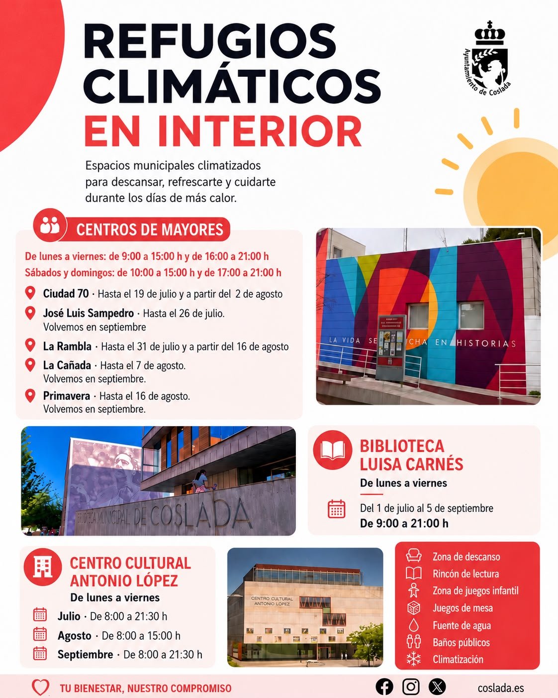 Coslada amplía su red de refugios climáticos con siete espacios municipales reforzando su estrategia frente a las altas temperaturas