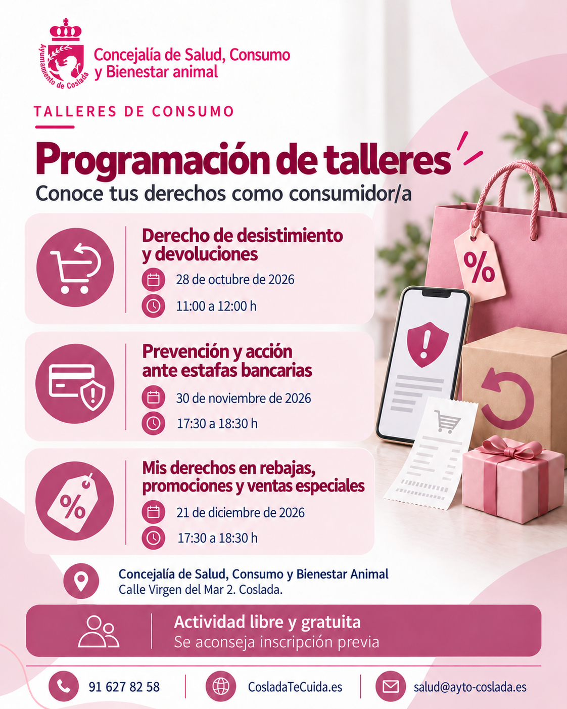 Coslada organiza tres talleres gratuitos para conocer y defender los derechos de las personas consumidoras